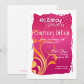 Invitation Fête d'anniversaire 40 ans Tourbillon Orange et Ro (Devant / Derrière)