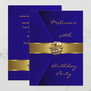 Invitation Fête d'anniversaire 40 ans Velours bleu perle doré
