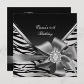 Invitation Fête d'anniversaire 40e Black Silver Zebra Diamond (Devant / Derrière)