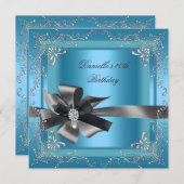 Invitation Fête d'anniversaire 40e Blue Silver Black Grey (Devant / Derrière)