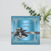 Invitation Fête d'anniversaire 40e Blue Silver Black Grey (Debout devant)