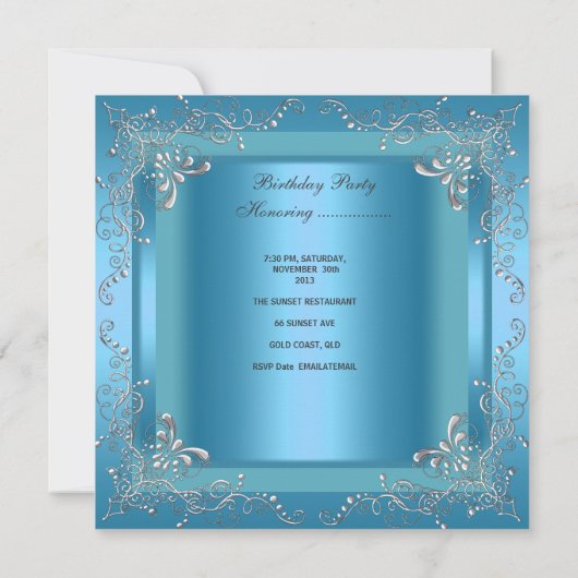 Invitation Fête d'anniversaire 40e Blue Silver Black Grey (Dos)