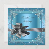 Invitation Fête d'anniversaire 40e Blue Silver Black Grey (Devant)