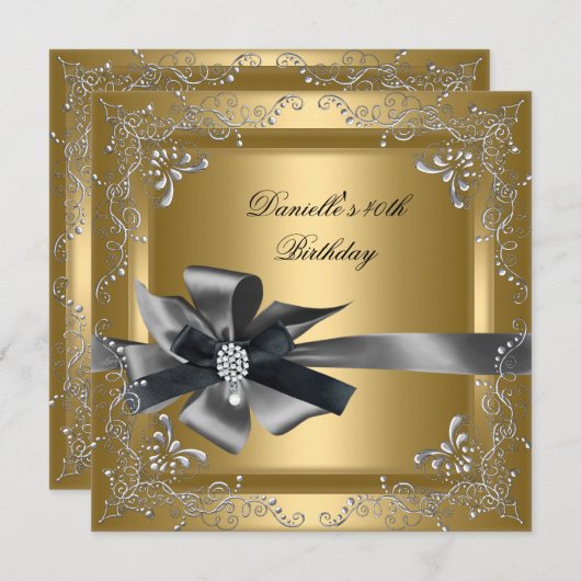 Invitation Fête d'anniversaire 40e Gold Silver Black Grey (Devant / Derrière)