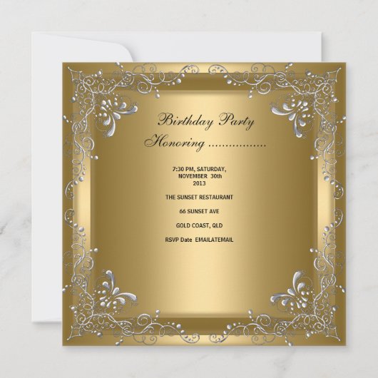 Invitation Fête d'anniversaire 40e Gold Silver Black Grey (Dos)