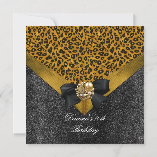Invitation Fête d'anniversaire 40e Joyau Leopard Gold Black (Devant)