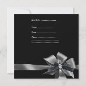 Invitation Fête d'anniversaire 40e Noir Blanc Argent Damask (Dos)