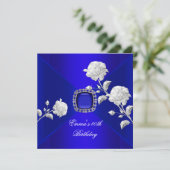 Invitation Fête d'anniversaire 40e Royal Blue Silver Rose (Debout devant)