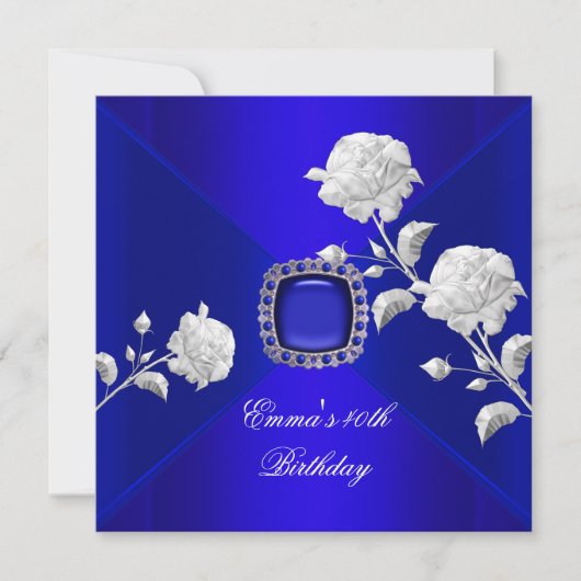 Invitation Fête d'anniversaire 40e Royal Blue Silver Rose (Devant)