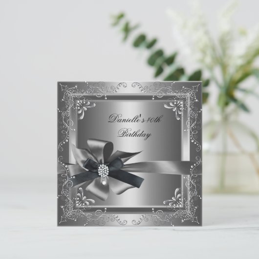 Invitation Fête d'anniversaire 40e Silver Black Grey (Debout devant)