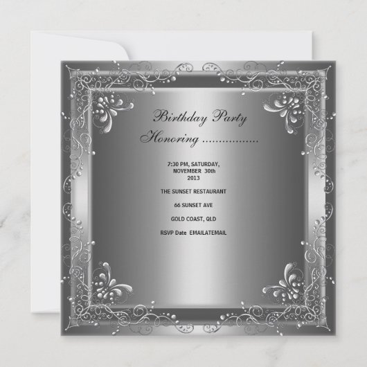 Invitation Fête d'anniversaire 40e Silver Black Grey (Dos)