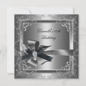 Invitation Fête d'anniversaire 40e Silver Black Grey (Devant)