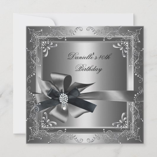 Invitation Fête d'anniversaire 40e Silver Black Grey (Devant)