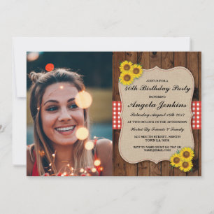 Invitation Fête d'anniversaire 40e Sunflower Wood Burlap Phot
