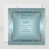 Invitation Fête d'anniversaire 40e Turquoise bleu gris argent (Dos)