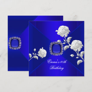 Invitation Fête d'anniversaire 40ème Bleu Royal Rose Argent