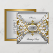 Invitation Fête d'anniversaire 40ème Elégant Argent Or (Devant / Derrière)