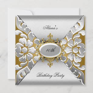 Invitation Fête d'anniversaire 40ème Élégant Argent Or