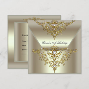 Invitation Fête d'anniversaire 40ème Or Crème Perle
