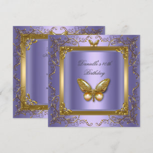 Invitation Fête d'anniversaire 40ème Or Papillon Violet