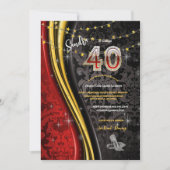 Invitation Fête d'anniversaire 40th Red, Gold & Black Swirls  (Devant)