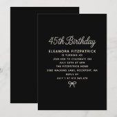 Invitation Fête d'anniversaire 45 ans Noir Blanc Perle Script (Devant / Derrière)