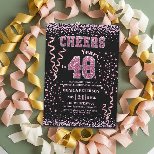 Invitation Fête d'anniversaire 48 ans Strass Rose Pailletés