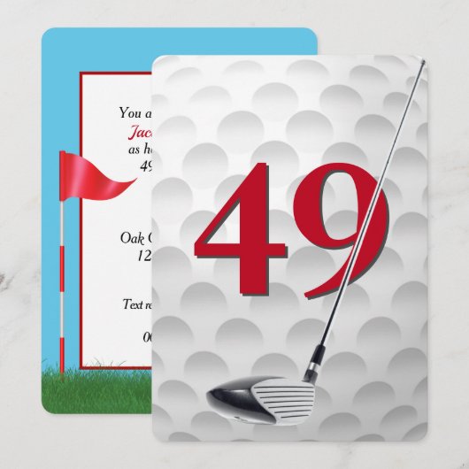 Invitation Fête d'anniversaire 49 ans sur le thème du golf (Devant / Derrière)