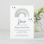 Invitation Fête d'anniversaire 4 ans Blue Boho Rainbow (Debout devant)