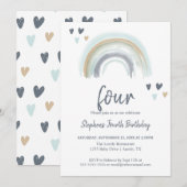 Invitation Fête d'anniversaire 4 ans Blue Boho Rainbow (Devant / Derrière)