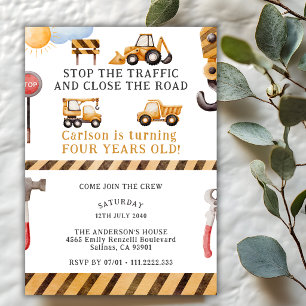 Invitation Fête d'anniversaire 4 ans Camion à benne en constr