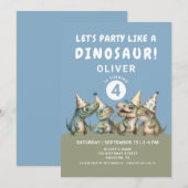 Invitation Fête d'anniversaire 4 ans de dinosaure mignon (Devant / Derrière)