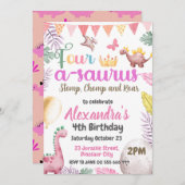 Invitation Fête d'anniversaire 4 ans de dinosaure Quatre-A-Sa (Devant / Derrière)