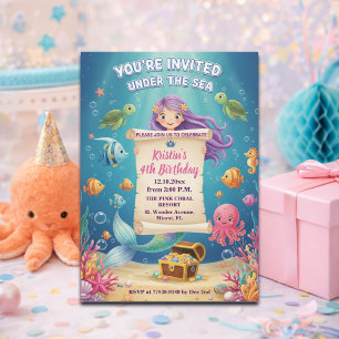 Invitation Fête d'anniversaire 4 ans de sirène sous la mer ro