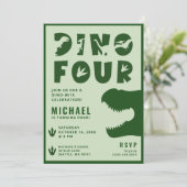 Invitation Fête d'anniversaire 4 ans Dino Four Dinosaure Vert (Debout devant)