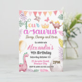 Invitation Fête d'anniversaire 4 ans du dinosaure Quatre-à-Sa (Debout devant)