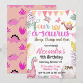Invitation Fête d'anniversaire 4 ans du dinosaure Quatre-à-Sa (Devant / Derrière)