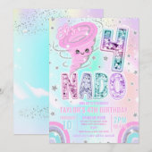 Invitation Fête d'anniversaire 4 ans Four Nado Rainbow Glitte (Devant / Derrière)