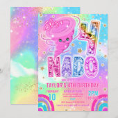 Invitation Fête d'anniversaire 4 ans Four Nado Rainbow Glitte (Devant / Derrière)