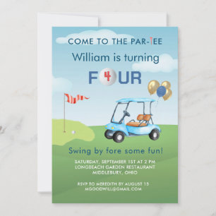 Invitation Fête d'anniversaire 4 ans garçon golf cart
