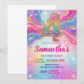 Invitation Fête d'anniversaire 4 ans Paillettes Étincelles Ar (Devant / Derrière)