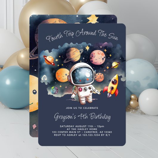 Invitation Fête d'anniversaire 4 ans Planètes de l'espace ext