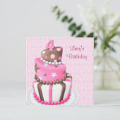 Invitation Fête d'anniversaire 4 ans pour filles gâteau rose (Debout devant)