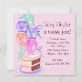 Invitation Fête d'anniversaire 4 ans pour filles gâteau rose (Dos)