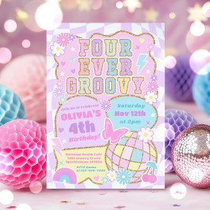 Invitation Fête d'anniversaire 4 ans Quatre Forever Groovy Pr