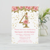 Invitation Fête d'anniversaire 4 ans thème Roses roses (Debout devant)