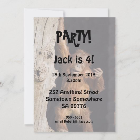 Invitation fête d'anniversaire 4, avec orangoutan (Dos)