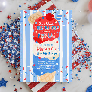 Invitation Fête d'anniversaire 4 juillet Little Firecracker 4