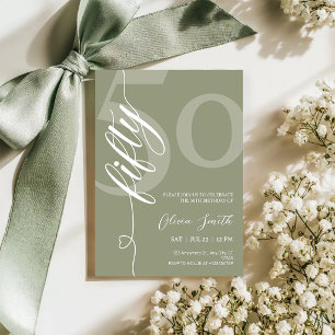 Invitation Fête d'anniversaire 50 ans au vert sauge moderne