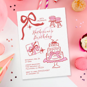 Invitation Fête d'anniversaire 50 ans avec gribouillis rouge